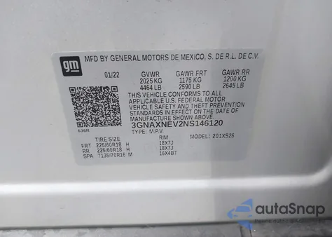 2022 Chevrolet Equinox Fwd Premier from USA, damaged, VIN 3GNAXNEV2NS146120